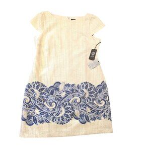 Vince Camuto Womens Ivory & Blue A-Line Dress Size 16 Cap Sleeves Woven NWT